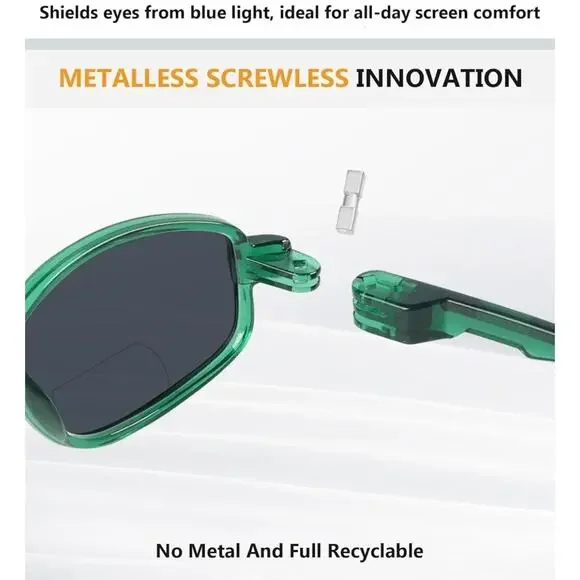 BFOCO Bifocal Sunglasses Men With No Metal Glossy Green Spring Hinges +1.75 S18 - Picture 3 of 5